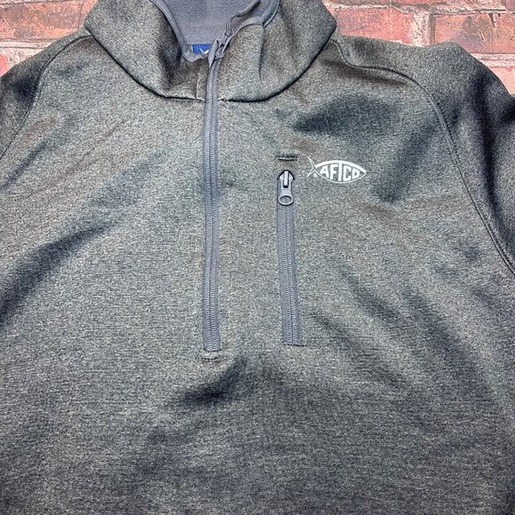 AFTCO Sweater Mens Medium1/4 Zip Gray AFTECH Fishing Fleece Poly Pockets - Picture 2 of 8